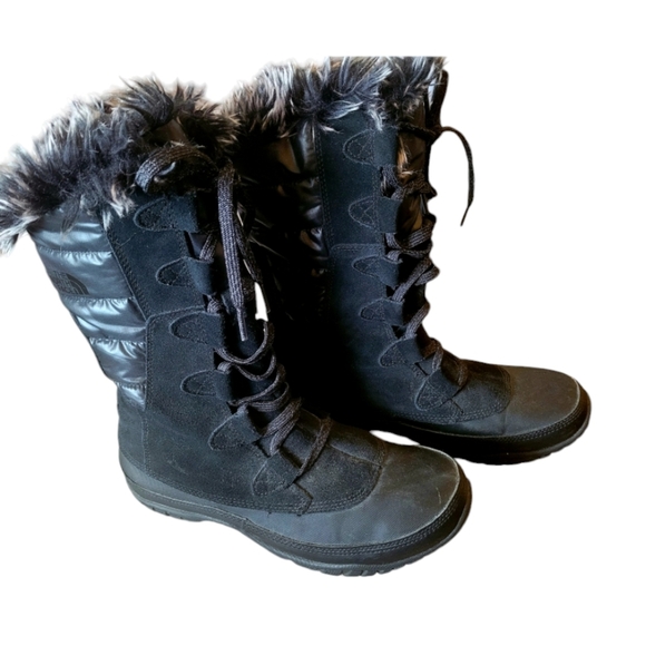 Northface Prima Loft Black Suede Fur Snow Boots Weather Proof 200 Gram Lace Up - Picture 3 of 7